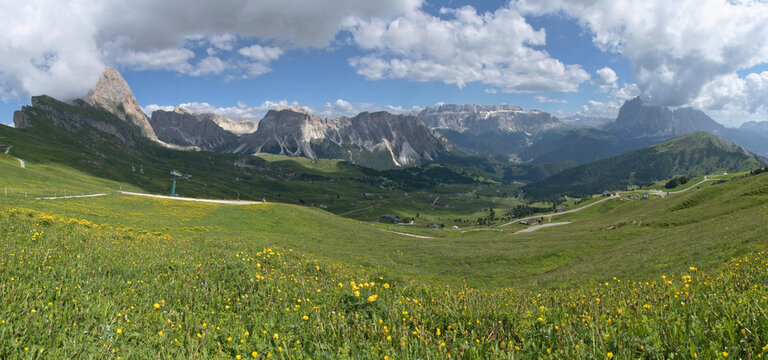 Panorama of the Odles Group and the Sella Group, Dolomites, Alps, Italy