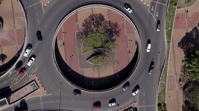 Top Down Aerial Drone Shot of Highway Roundabout, Traffic Flow and Road Infrastructure in Cape Town South Africa