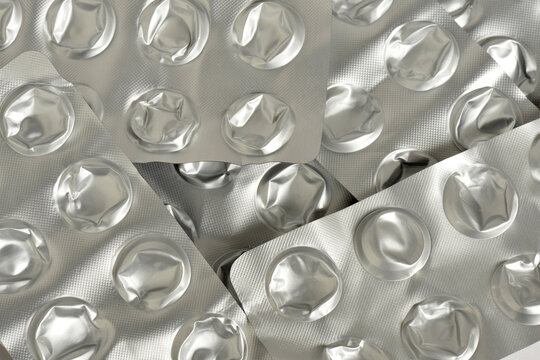 Empty pill blister packs, concept of prescription drug use, healthcare, and pharmacy