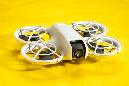 Fort Collins, CO, USA - April 8, 2026: DJI Neo mini drone on art paper. It offers a creative and fun alternative to a selfie stick or tripod.