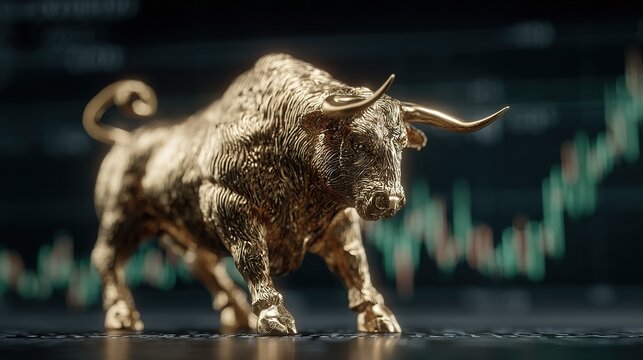Bullish Bitcoin Cryptocurrency Concept with Charging Bull, Rising Arrow, and Golden Bitcoin Coins on a Digital Background Symbolizing Market Growth and Financial Prosperity,