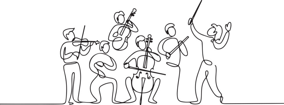 group of people playing music together. grub orchestra. classical music. vector classical music. one line Icon drawing