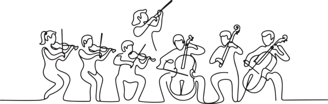 group of people playing music together. grub orchestra. classical music. vector classical music. one line Icon drawing