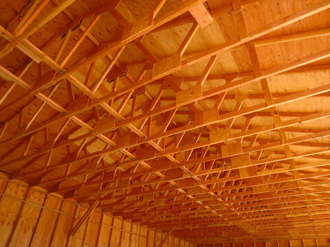 Repeating Wood Beams in Garage Low Angle