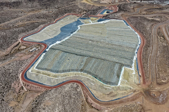 Panoramic view of leach pad for copper production