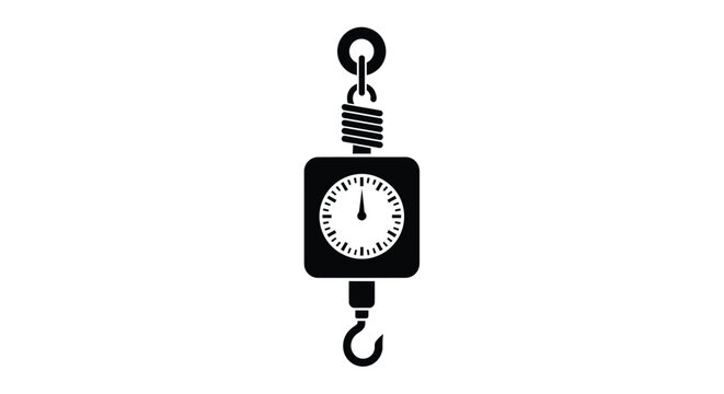 Black silhouette of a spring scale with a circular dial silhouette