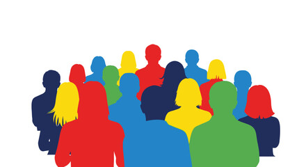 A vibrant collection of colorful human figures are depicted in a tightly knit group suggesting community and togetherness a striking silhouette high quality professional © rsvect02