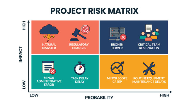 Project risk matrix illustrating impact versus probability of potential issues
