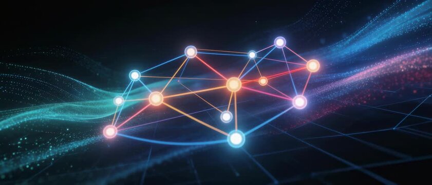 Abstract Graphic Depicting Network Connectivity in a Dark Futuristic Environment, Viewed from a Close-Up Perspective