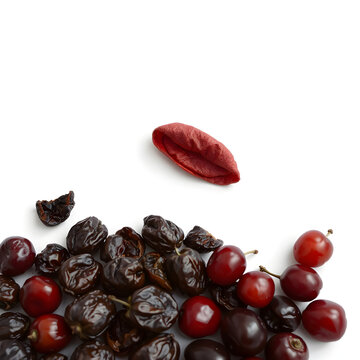 set of pictures for Traditional Georgian tklapi fruit leather roll made from sour fruit puree and sun-dried