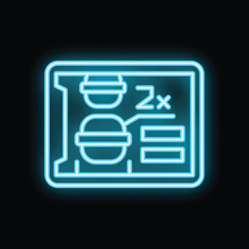 Glowing blue neon icon of computer hardware representing ssd drive on the black background