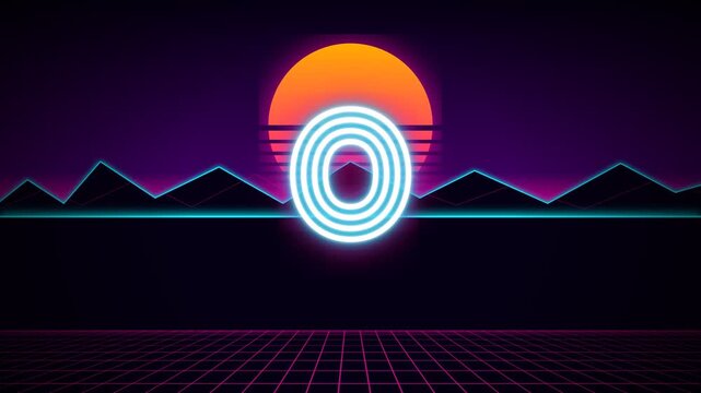 80s Neon Synthwave Outrun Grid Countdown Timer 5 to 0 4K