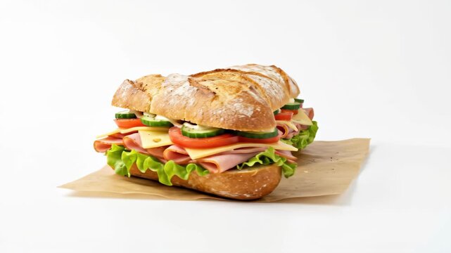 Deliciously Fresh Sub Sandwich with Ham, Cheese, and Vegetables