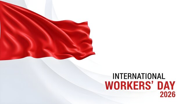 International workers' day 2026 celebration a vibrant red ribbon and festive text
