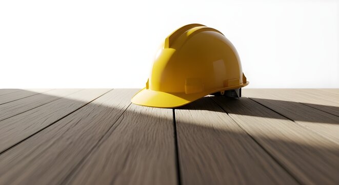 Yellow hard hat on wooden surface safety first construction site essential gear