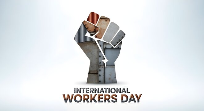 International workers day illustration a raised fist holding building plans