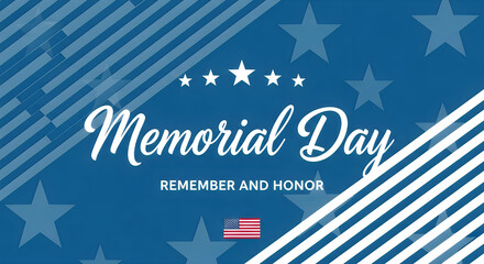Obraz premium Memorial Day poster with American flag stripes, stars, and remember and honor text for patriotic celebration
