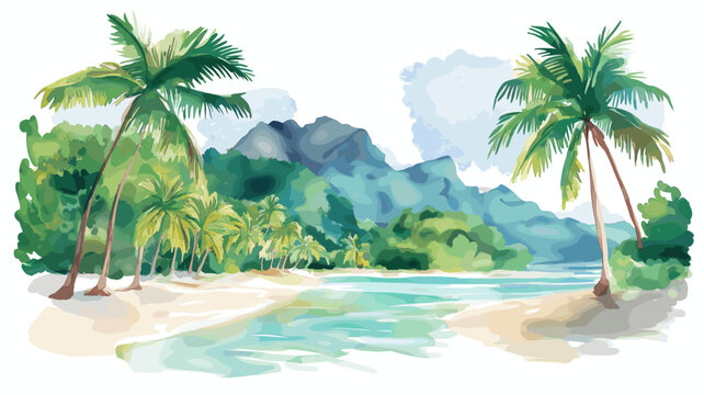 Vallee de Mai. Vallee de Mai hand drawn watercolor illustration on white background