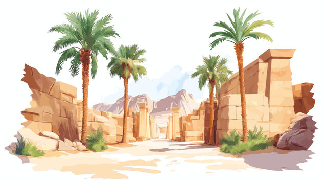 Valley of the Kings. Valley of the Kings hand drawn watercolor illustration on white background