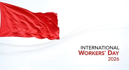 International workers' day 2026 celebration a vibrant red flag waving with festive text