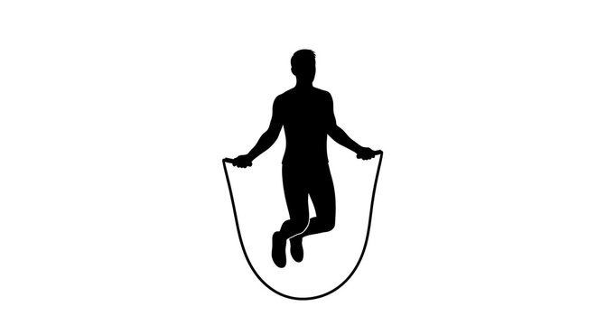 Silhouette of a person jumping rope on white background, cardio exercise icon