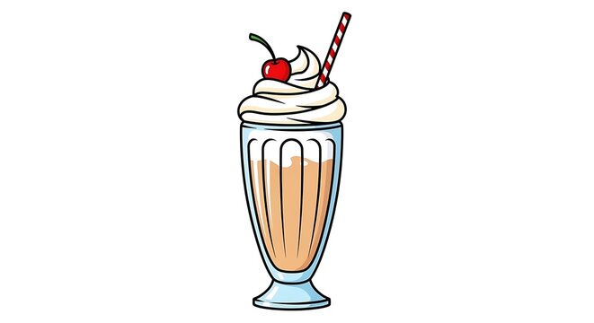 colorful milkshake icon with whipped cream and cherry