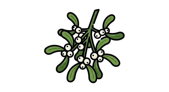 3D mistletoe vector illustration with glossy green leaves and white berries isolated