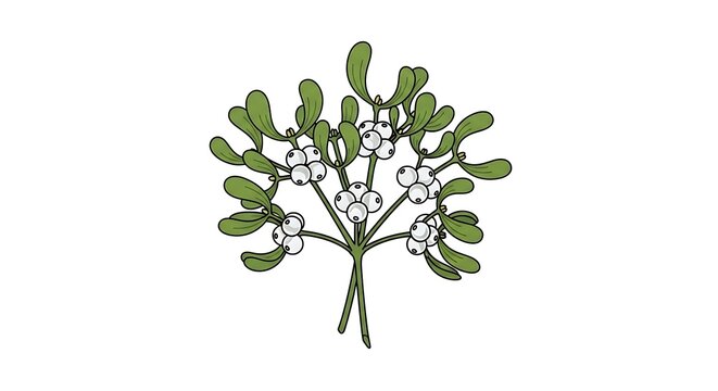 Mistletoe plant vector illustration, holiday tradition symbol isolated on white
