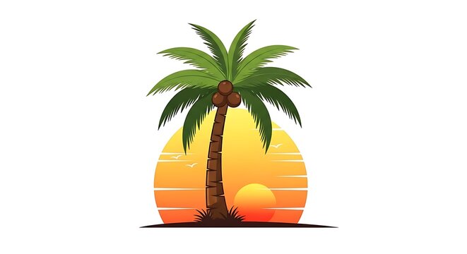 tropical palm tree icon at sunset, travel vector illustration