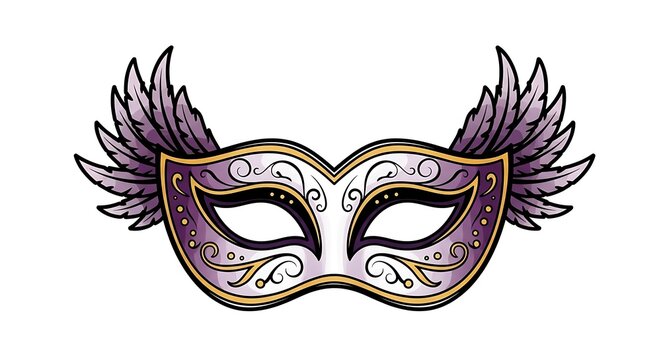 Purple masquerade mask with wings, vector illustration
