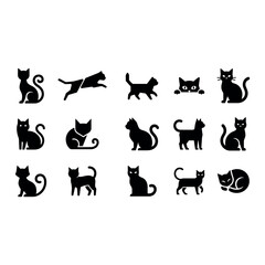 Set of black cat silhouettes on white background © Pike Studio