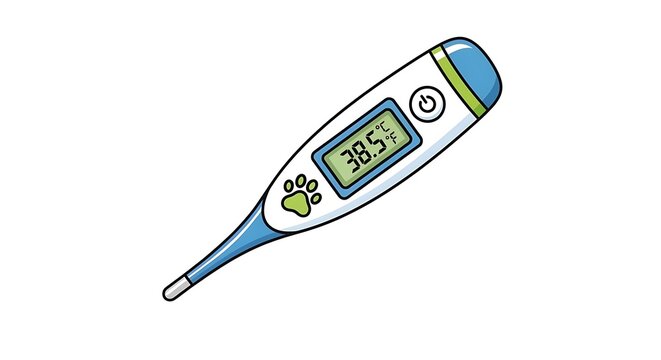 Digital pet thermometer icon, veterinary health symbol isolated on white