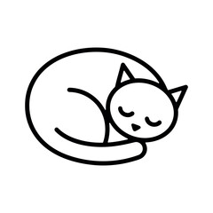 Sleeping cat in black lines curled up line white background © Pike Studio