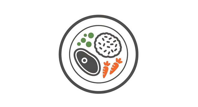 flat lay meal icon with vegetables and meat on white plate vector illustration
