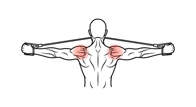 Rear delt fly exercise vector illustration, upper back workout