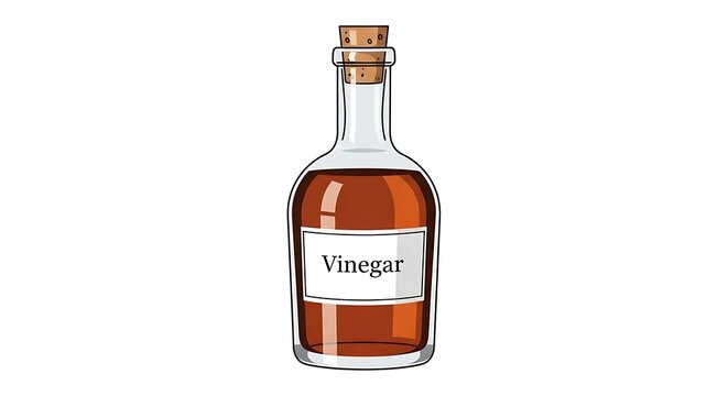 Glass Bottle of Vinegar with Cork Stopper Isolated on White Background