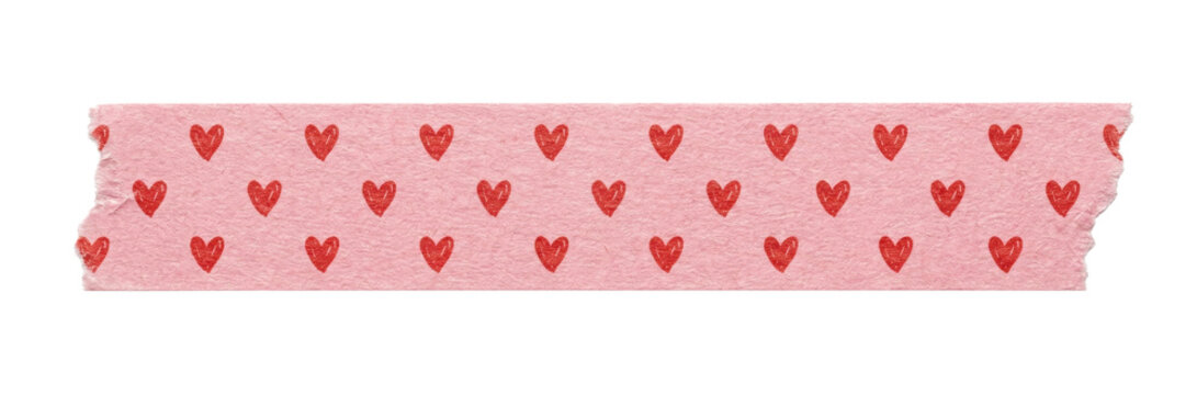 Heart pattern washi tape top view isolated. Decorative craft element.
