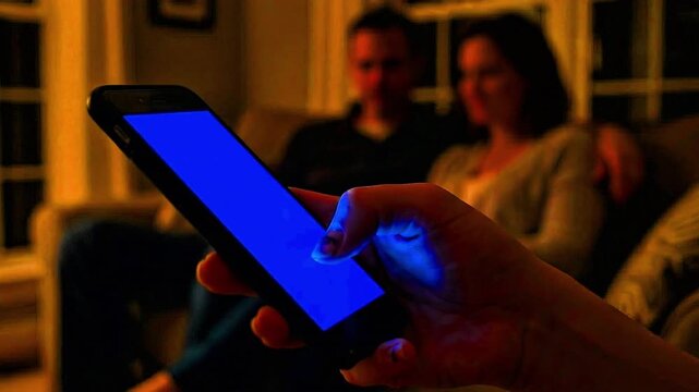 Video: A teenager using a smartphone under parental supervision (blurred effect), social media, rules, games, 