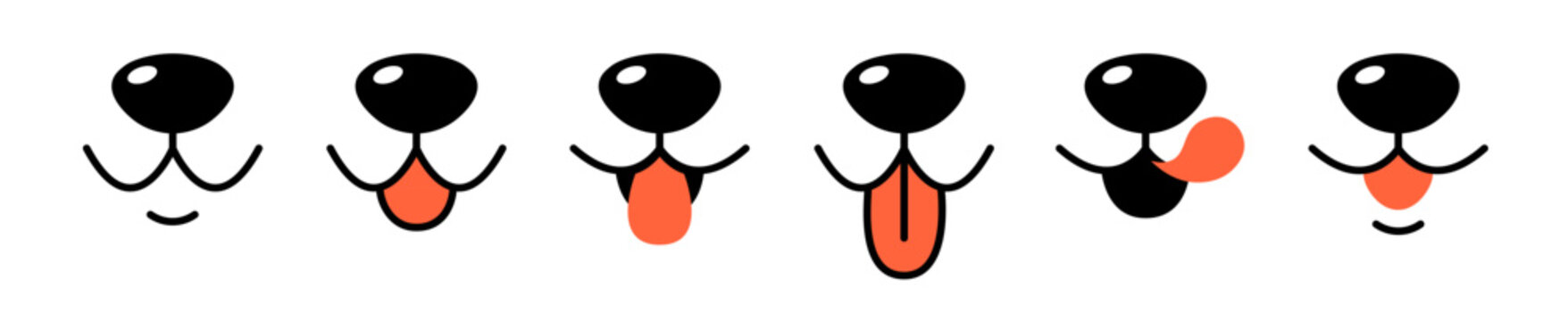 Dog tongue smile face icon. Happy puppy cat tongue face mouth cartoon cute animal vector icon.