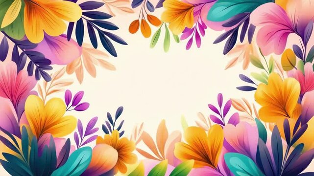 Colorful floral pattern with vibrant leaves and flowers on a light background. Cinco de Mayo, Battle of Puebla Day, Mexican Heritage Festival - Latin American Cultural Celebration