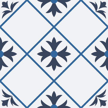 Traditional mexican and portuguese porcelain ceramic tile patterns. Azulejo, talavera mediterranean patchwork tile vector illustration set