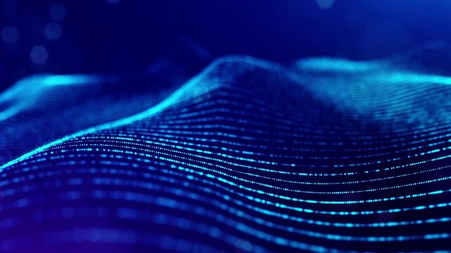 Abstract blue digital wave pattern with neon lights