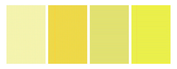 Set of yellow legal pad pages with lined or grid designs © dniprodd