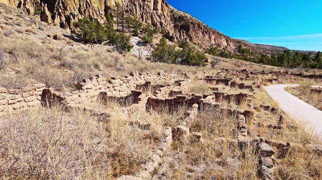 Ancient settlements remainings at Bandelier National Monument in New Mexico