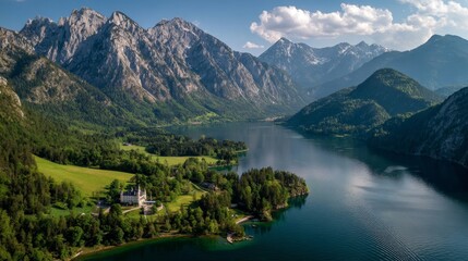 Fototapeta premium A breathtaking view of lakes in Austria, featuring crystal-clear waters surrounded by mountains and serene natural landscapes.