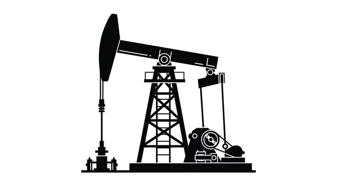 A stark black and white illustration depicts an oil pump or derrick a symbol of energy production and industry in silhouette high quality professional