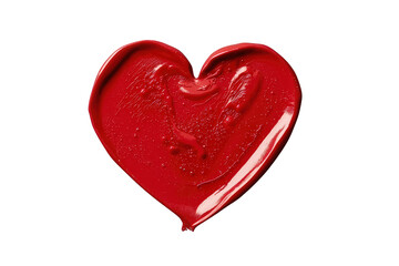 Fototapeta premium Red heart paint smear creating romantic love symbol with glossy lipstick texture on transparent background