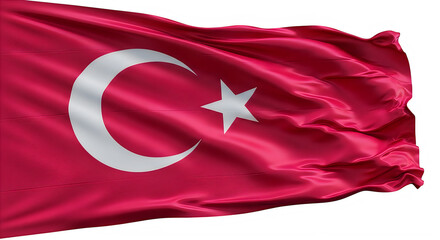 Obraz premium Waving turkish flag celebrating flag day with the crescent star symbol isolated on transparent background