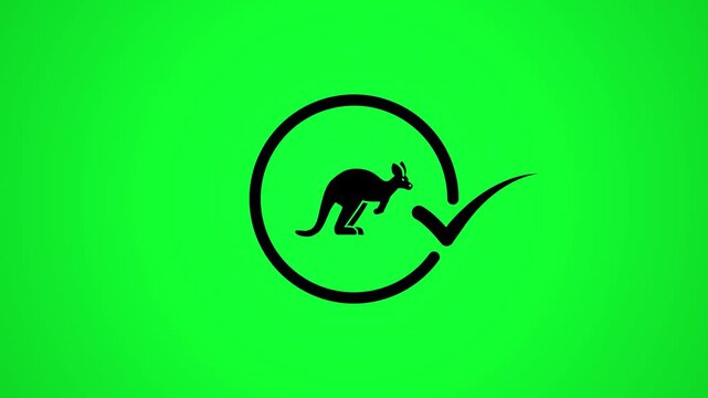 Kangaroo logo animation with checkmark icon on green screen background representing australian made product quality.