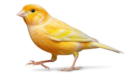 Fototapeta premium A vibrant yellow canary standing on a plain white background